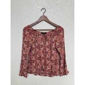 NWOT Sanctuary womens small boho blouse long sleeve red multicolor flare sleeve